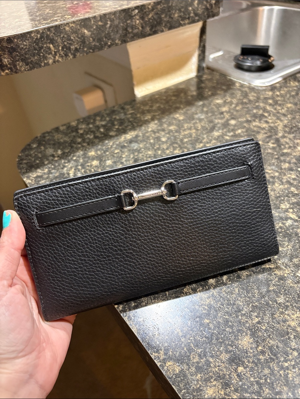NWOT Michael Kors Black Leather Wallet with Silver Horsebit Accent
